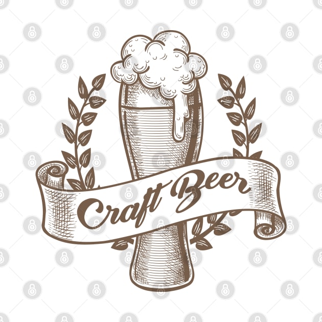 Craft Beer Emblem Drawn in Engraving Style. by devaleta