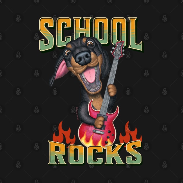 Teacher on fire with Doxie Dog Dachshund on a School Rocks tee by Danny Gordon Art