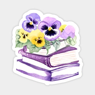 Watercolor Books and Pansies Magnet