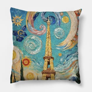 Eiffel Tower Mosaic Dreams: Van Gogh's Starry Night Paris Pillow