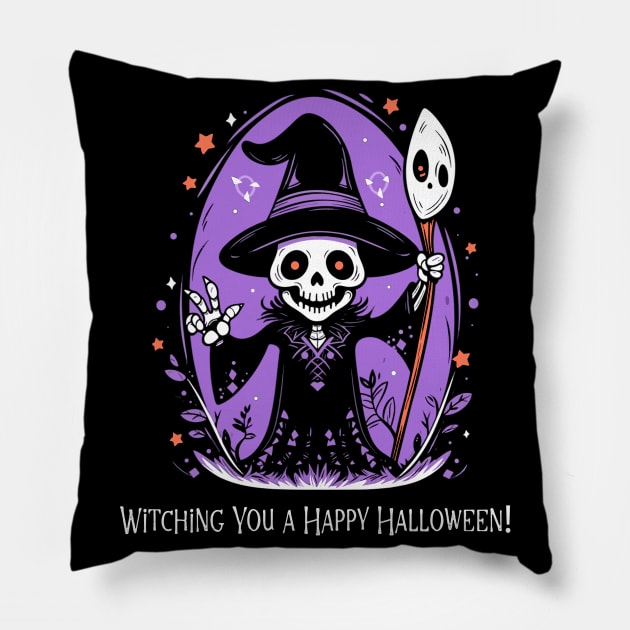 Happy Halloween T-Shirt, Female Sorcerer TShirt, Enchanting Witch Tee, Halloween Party Top, Magical Apparel, Gift for He Pillow by Indigo Lake