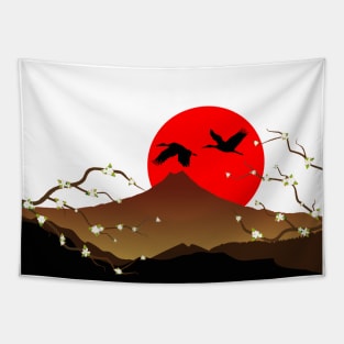 sakura crane and Fuji Tapestry