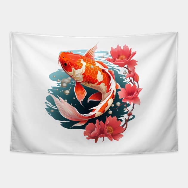 Koi Fish In A Pond Tapestry by zooleisurelife