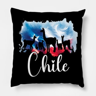 Chilean Flag and Torres Del Paine Wildlife Silhouette Watercolor Pillow