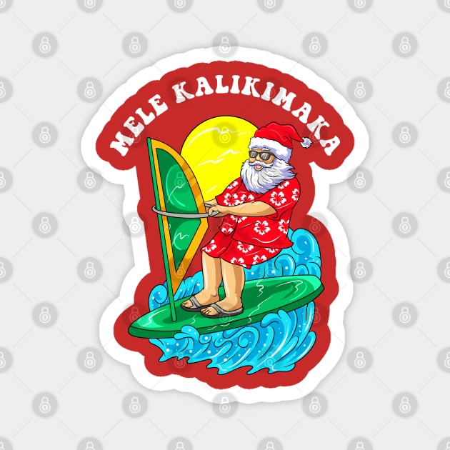 Mele Kalikimaka Santa Wind Surfing Magnet by E