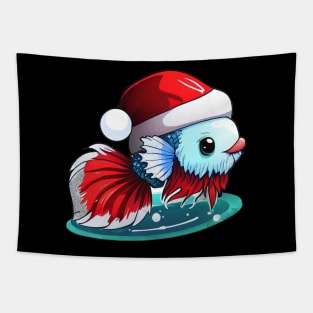 COOL BETTA FISH WITH SANTA HAT - CHRISTMAS Tapestry