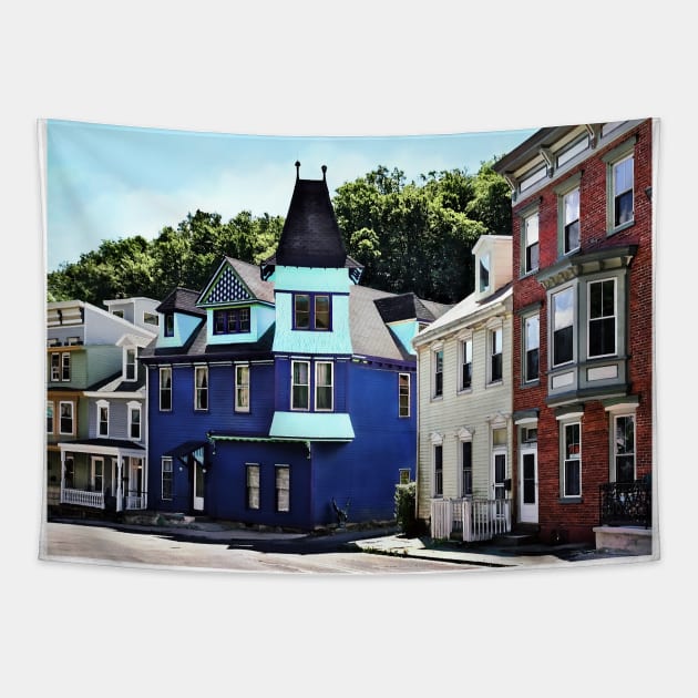 Jim Thorpe PA - Street With Blue Building Tapestry by SusanSavad