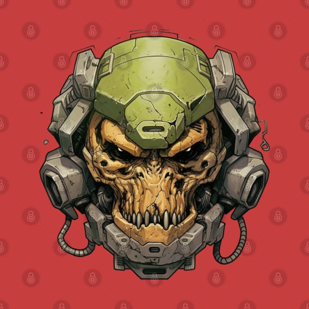 Space Doom Marine Classic Game Cyberpunk Skull by Nightarcade