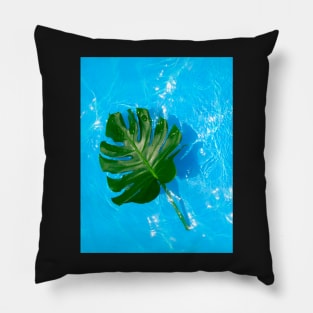 Monstera deliciosa plant floating on blue water Pillow