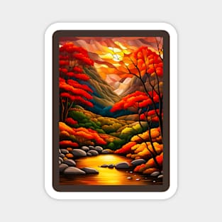 Stained Glass Autumn Mountain Scenery Magnet