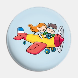 children fly in a yellow plane and take photos Pin