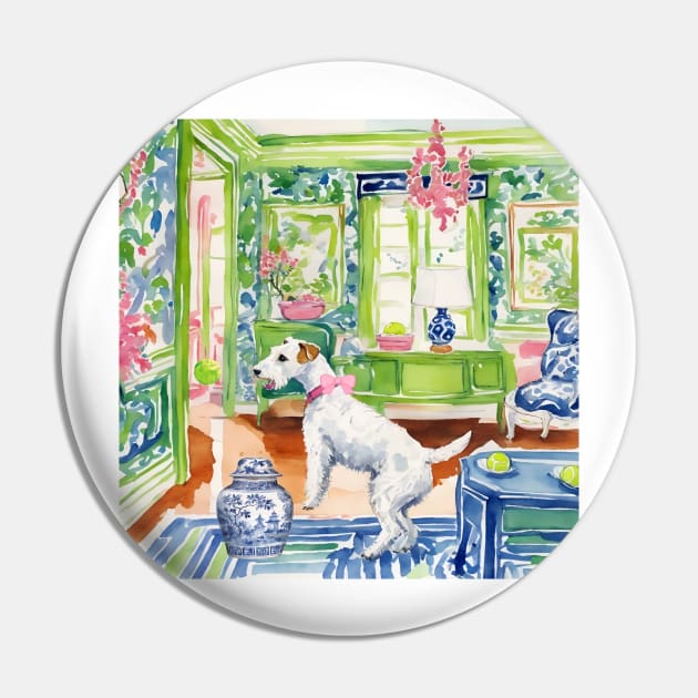 White terrier playing ball in chinoiserie interior Pin by SophieClimaArt