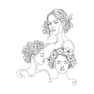 Line art female with flowers T-Shirt