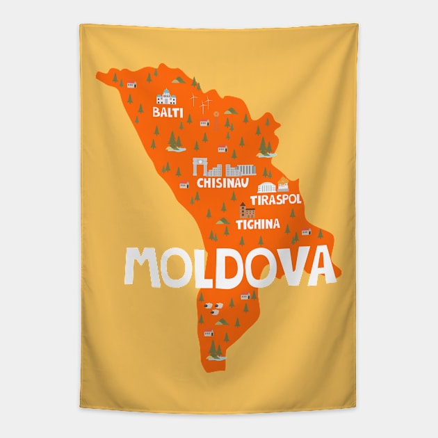 Moldova Illustrated Map Tapestry by JunkyDotCom