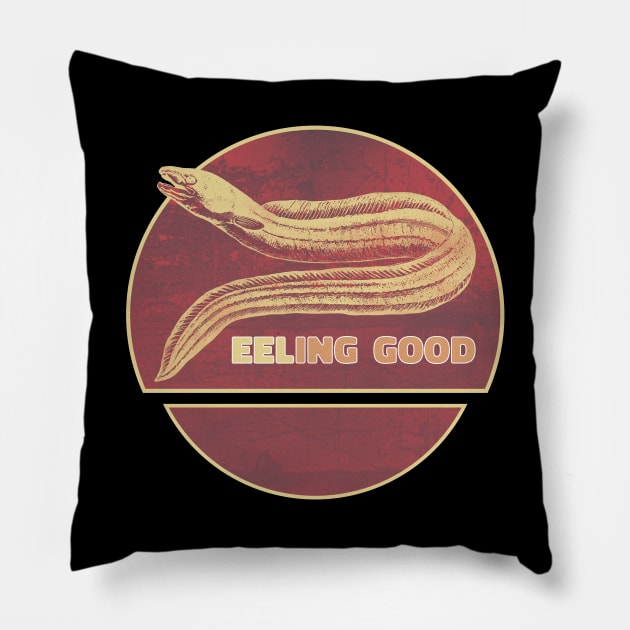 Eeling good - Funny Feeling Good Eel Design Pillow by KritwanBlue