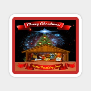 MERRY CHRISTMAS/HAPPY BIRHDAY NATIVITY With CHRISTMAS TREE Magnet