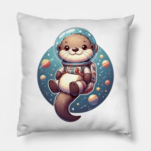 Cute Otter Space Illustration Pillow