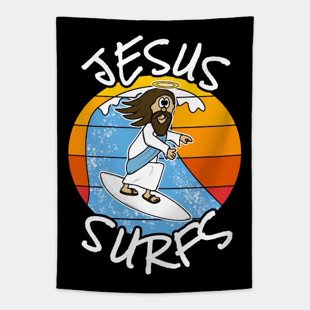 Christian Surfer, Jesus Surfs, Surfing Funny Tapestry by doodlerob