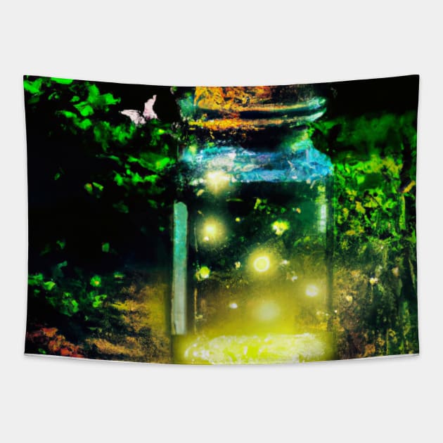 Fireflies in a Glass Jar Tapestry by Designlee