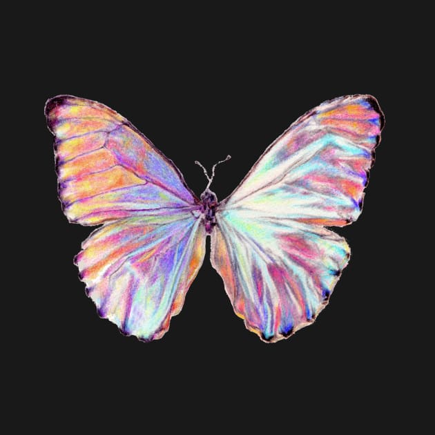 Iridescent Butterfly Drawing - Pink Shiny Morpho Butterfly Hyperrealism Pencil Art by leiriin