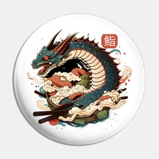 Dragon & Sushi Funny Food Retro Anime Lover Japanese Pin