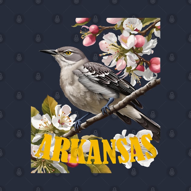 Arkansas Northern Mockingbird Surrounded by Apple Blossom by taiche