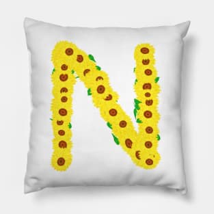 Sunflowers Initial Letter N (White Background) Pillow