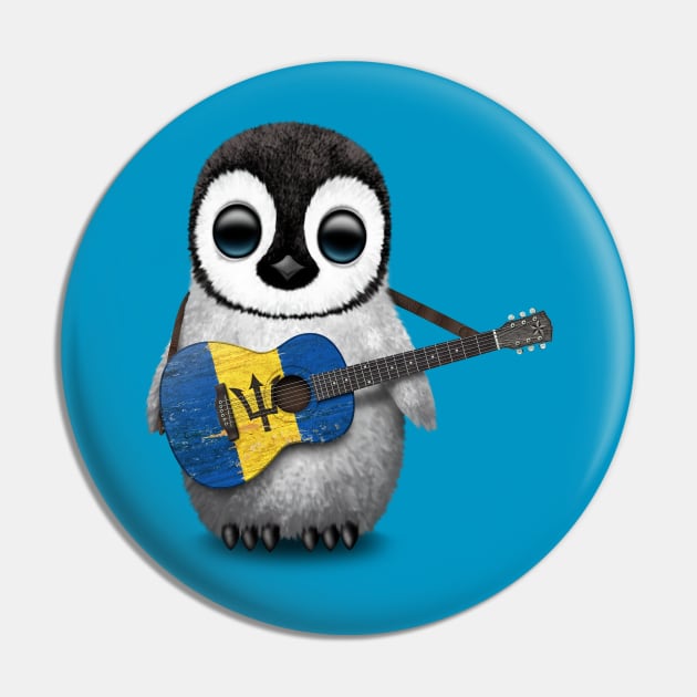 Baby Penguin Playing Barbados Flag Guitar Pin by jeffbartels