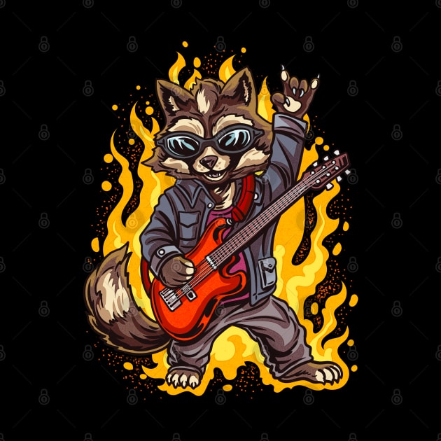 Raccoon in Sunglasses Guitar Rock and Roll Concert Band by KsuAnn