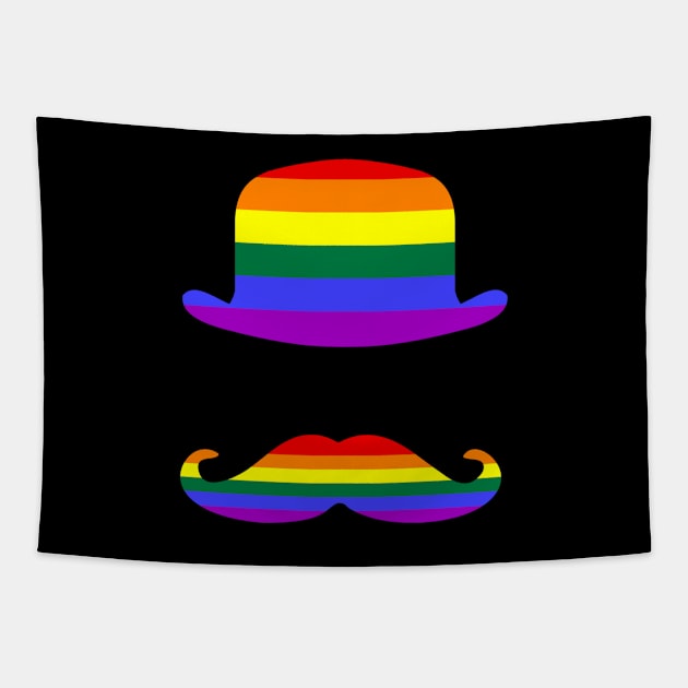 Funny Mustache Gay Pride Flag Bowler Hat Tapestry by Scar