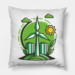 Green City Vibes: Get Powered by Renewables with our Cartoon Wind Turbine Design Pillow