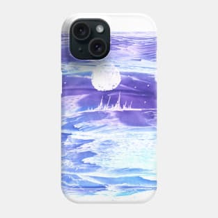 Landscape, moon, full moon, night. Hand drawn color illustration, painting, encaustic, wax. Phone Case