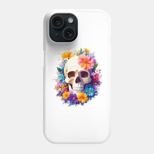 Yet Another Skull With Flowers 2! - Watercolor - AI Art Phone Case