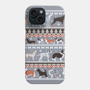 Fluffy and bright fair isle knitting doggie friends // brown orange white and grey dog breeds Phone Case