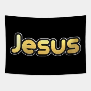 Shiny black and Gold JESUS word ver9 Tapestry