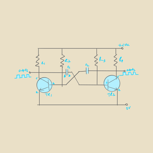 Transistor Astable Multivibrator Handdraw Electronic Circuit by EngineersArt