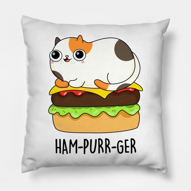 Ham-purr-get Cute Cat Burger Pun Pillow by punnybone