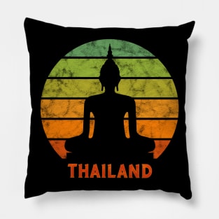 Thailand Buddha Silhouette On A Rainbow Of Sunset Colors Pillow