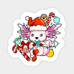 With gingerbread man and hat - Axolotl Christmas Magnet