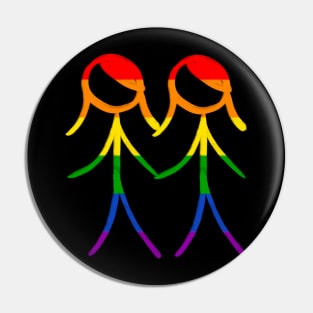 Rainbow Lesbian stick figures Pin