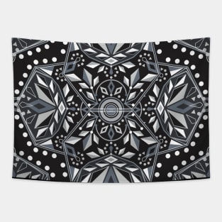 Black and White Geometric Flower Mandala Tapestry