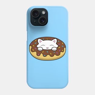 Cute white kitten eating a yummy looking chocolate doughnut with sprinkles on top of it Phone Case