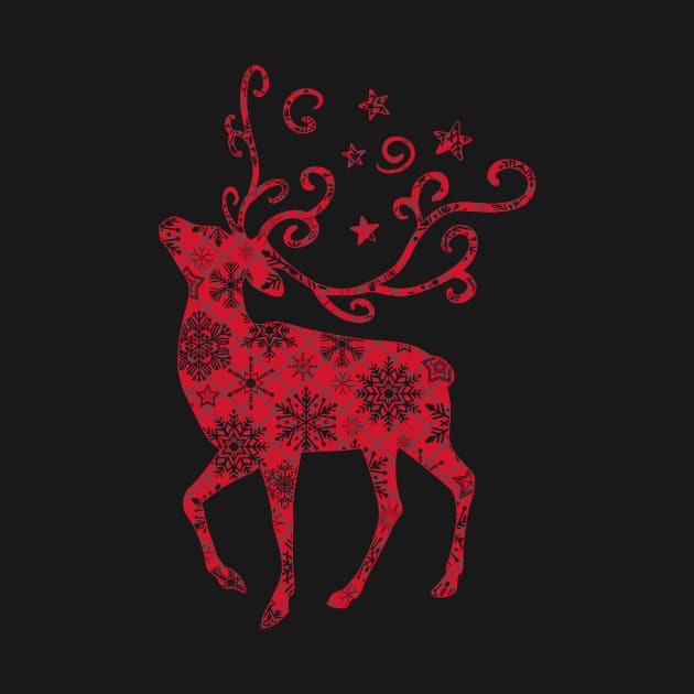 Christmas reindeer t-shirt | Christmas red reindeer snowflake t-shirt | Christmas t-shirt gift for him her by TeesCircle