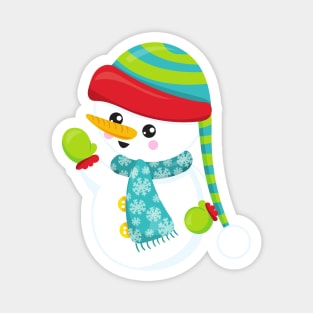 Christmas Snowman, Scarf, Hat, Gloves, Carrot Nose Magnet