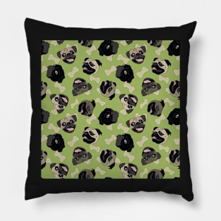 Laughing Pugs in Mint Pillow