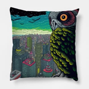 Owl watches over the night city - Awesome Owl #5 Pillow