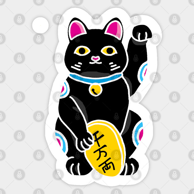 Black Maneki Neko Black Waving Cat Sticker Teepublic Uk
