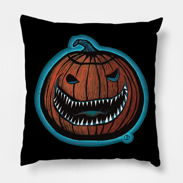 Scary Pumpkin Pillow by Art from the Blue Room