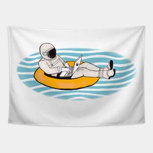 Summer astronauts working on remote waves pool space funny cute Tapestry