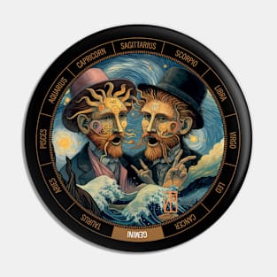 ZODIAC Gemini - Astrological GEMINI - GEMINI - ZODIAC sign - Van Gogh style - 13 Pin